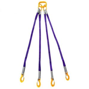 Goodsling™ Four Legs Web Sling Bridle Assembly for Materials Handling with Grab Hook