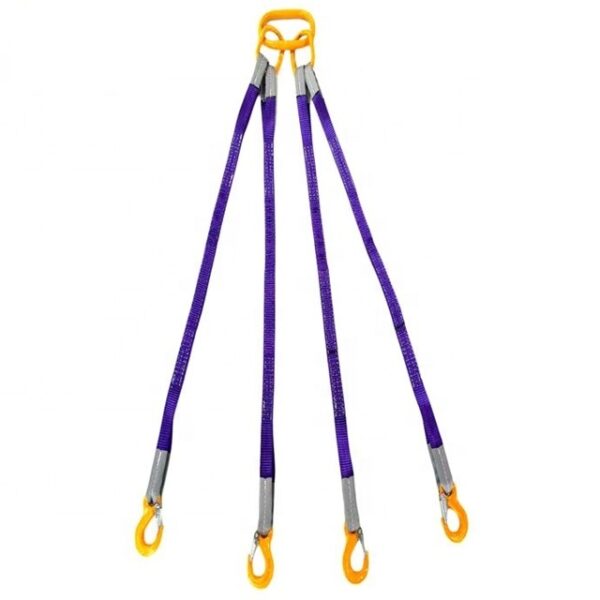 Goodsling™ Four Legs Web Sling Bridle Assembly for Materials Handling with Grab Hook
